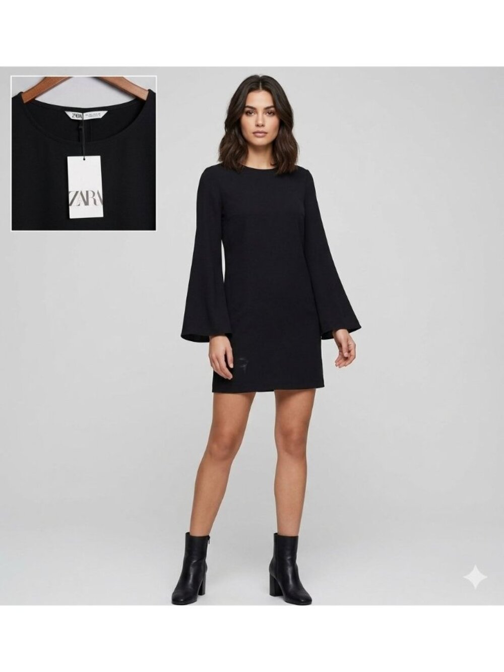 Zara Shift Mini Dress Sz Large Long-Sleeve Flared Sleeves Round Neck Was $49.90